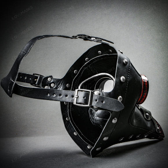 Steampunk Full Face Plague Doctor Mask - Black Red - Picture 6 of 10